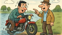 Vtip: Mokrý Dežo tlačí motorku z jazera